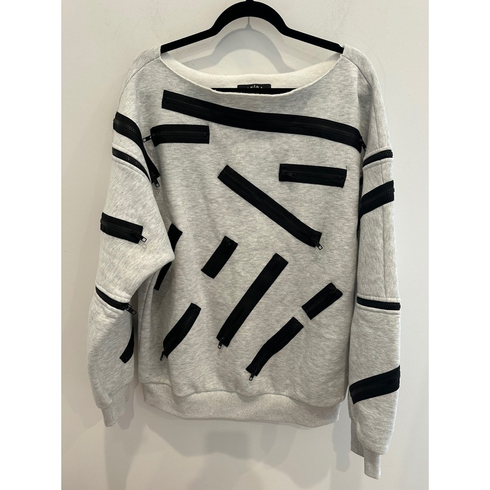 Akira Grey Multi Zipper Sweatshirt Boat Neck Streetwear size Small